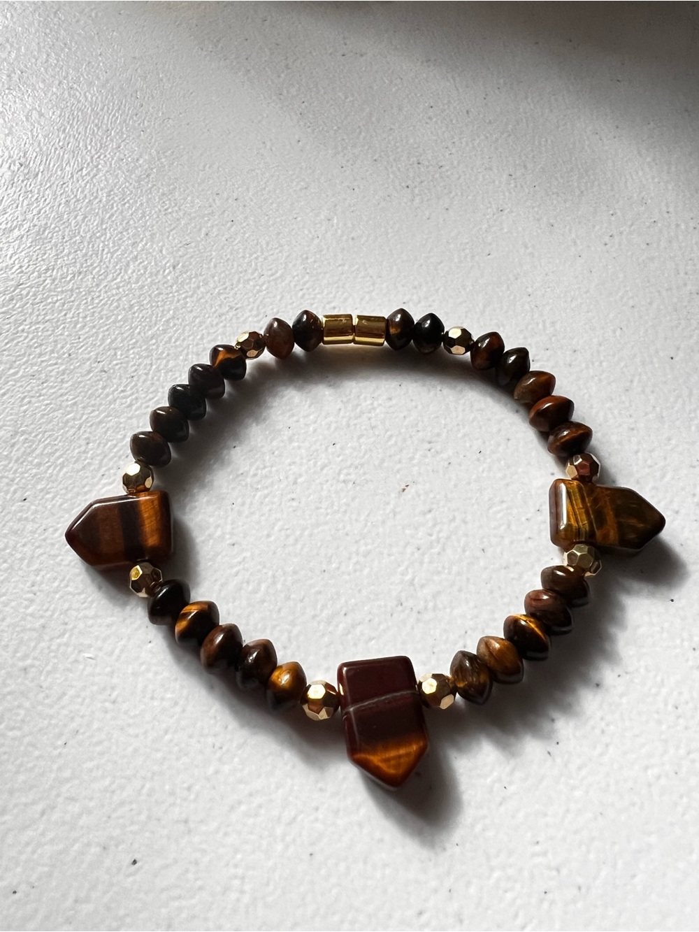 Men's Tiger Eye Beaded Stretch Bracelet with Gold Accents - Brown